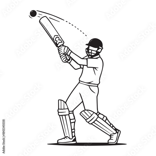 Cricket batsman strikes airborne ball with perfect timing and power