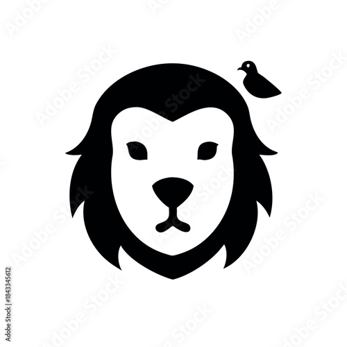 Minimalist abstract lion face blended with bird features for noble animal logo Vector illustration