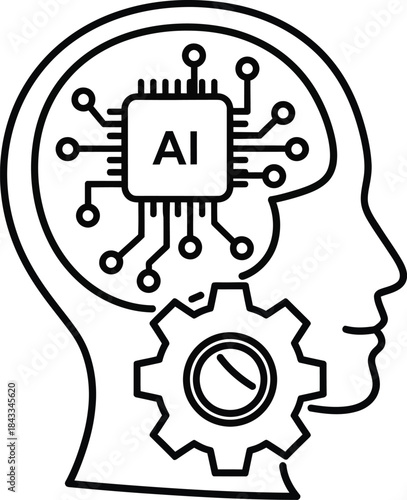 Artificial Intelligence Head With Gear Technology Vector