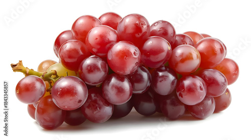 A delicious cluster of ripe red and green grapes is shown in a natural arrangement, isolated