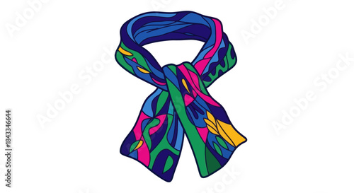 Vibrant Abstract Patterned Scarf Tied in a Knot.
