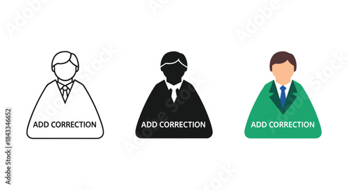 Three businessman icons with add correction text