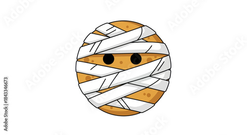 Cartoon Mummy Face with Bandages and Dark Eyes.