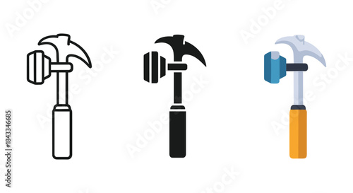 Hammer icon set with different styles