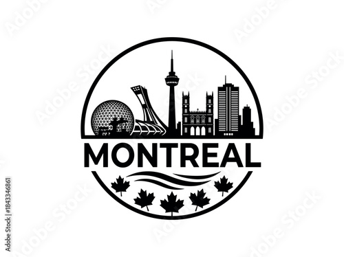 Montreal city of Canada skyline emblem with landmarks
