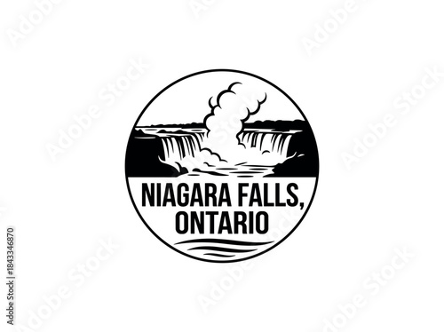 Niagara Falls city of Canada skyline emblem with landmarks