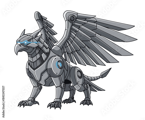 Futuristic Cyber Griffin with Glowing Eyes
