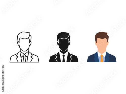 Three businessmen icons in different styles