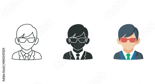 Three businessmen wearing sunglasses in different styles