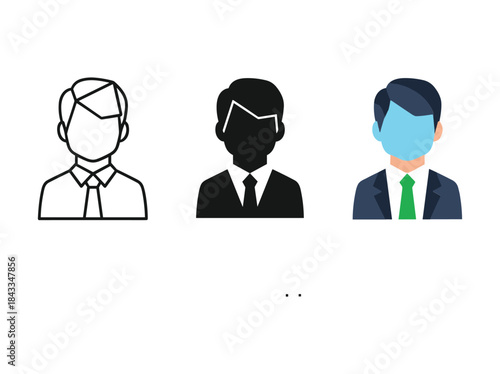 Three businessmen avatars with different facial representations