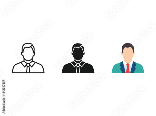 Three business professionals illustrated in different styles