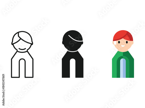 Three simple cartoon characters with different head coverings
