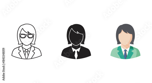 Three women in business attire illustrated in different styles
