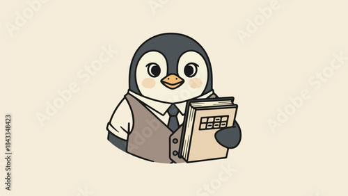 Vintage Penguin Accountant Mascot Simple Retro Business Character
