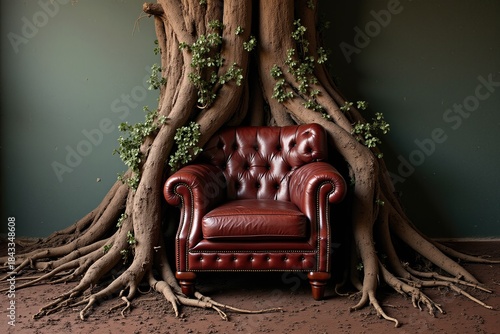 tree overgrowing a chair