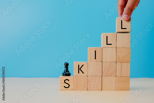 Bilde på lerret Skill development and career progression concept representing step by step learning, capability building, professional growth, and continuous improvement toward higher competence