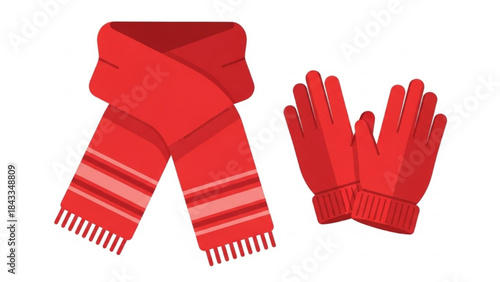 Red Scarf and Gloves on White Background