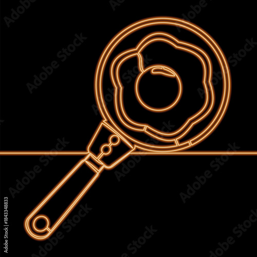 Fried egg cooking in a pan icon neon glow vector illustration concept