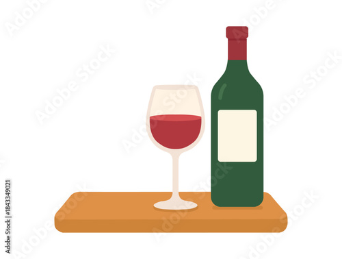 A simple, charming illustration of red wine bottle and glass.