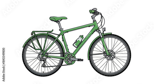Green Touring Bicycle with Water Bottle and Rear Rack.