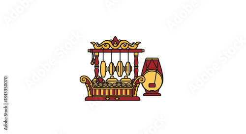 Ornate Traditional Gamelan Musical Instruments Illustration.