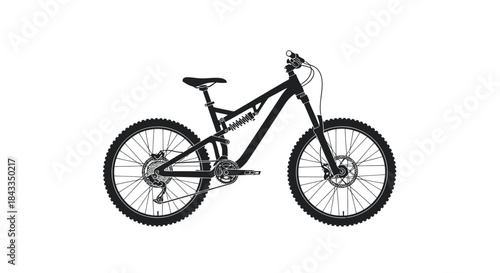Sleek black full-suspension mountain bike with disc brakes.