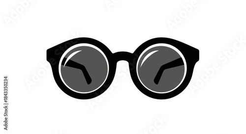 Stylish Black Round-Frame Sunglasses Illustration with Dark Lenses.