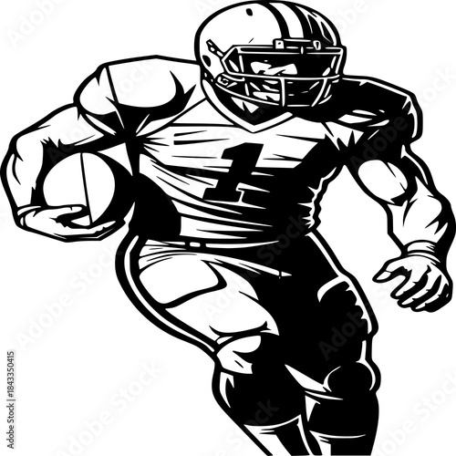 Gridiron Glory: A determined athlete charges forward, gripping the pigskin tight, embodying strength and focus, ready to lead the team to victory.