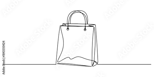 Continuous one line of a shopping bag, art about money and materialism, hand drawn vector illustration.