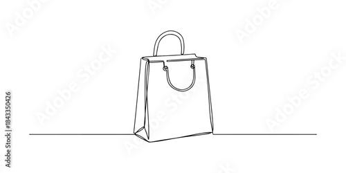 Continuous one line of a shopping bag, art about money and materialism, hand drawn vector illustration.