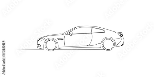 Continuous one line of a luxury car, sleek minimalist design about money and materialism, hand drawn vector illustration.