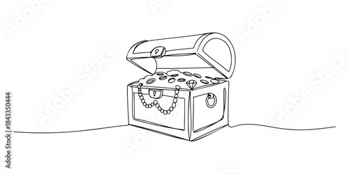 Continuous one line of a treasure chest, minimalist design about money and materialism hand drawn vector illustration.