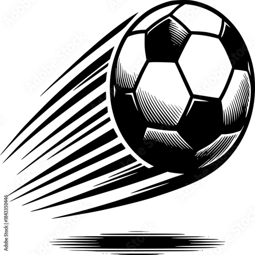 Soaring Soccer Ball: Capturing the dynamic energy and velocity of a soccer ball in mid-flight, as it races towards victory.