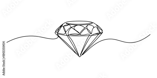 Continuous one line of a diamond shape, elegant minimalist art about money and materialism, hand drawn vector illustration.