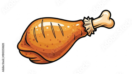 Roasted Turkey Leg with Bone on White Background