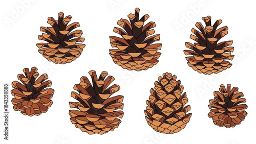 Brown Pinecones on White Background