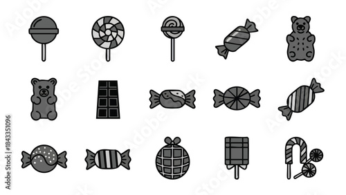 Monochrome Candy Icons Set Delicious Sweets Collection for Design Projects Food Blogs Children s Themes