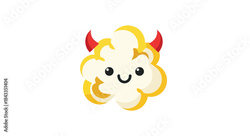 Adorable Devil Popcorn Character with Red Horns and Smiling Face.
