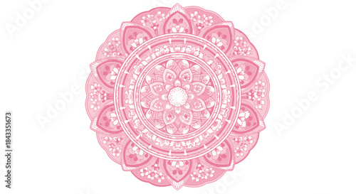 Intricate Pink Mandala Design with Floral and Geometric Patterns.