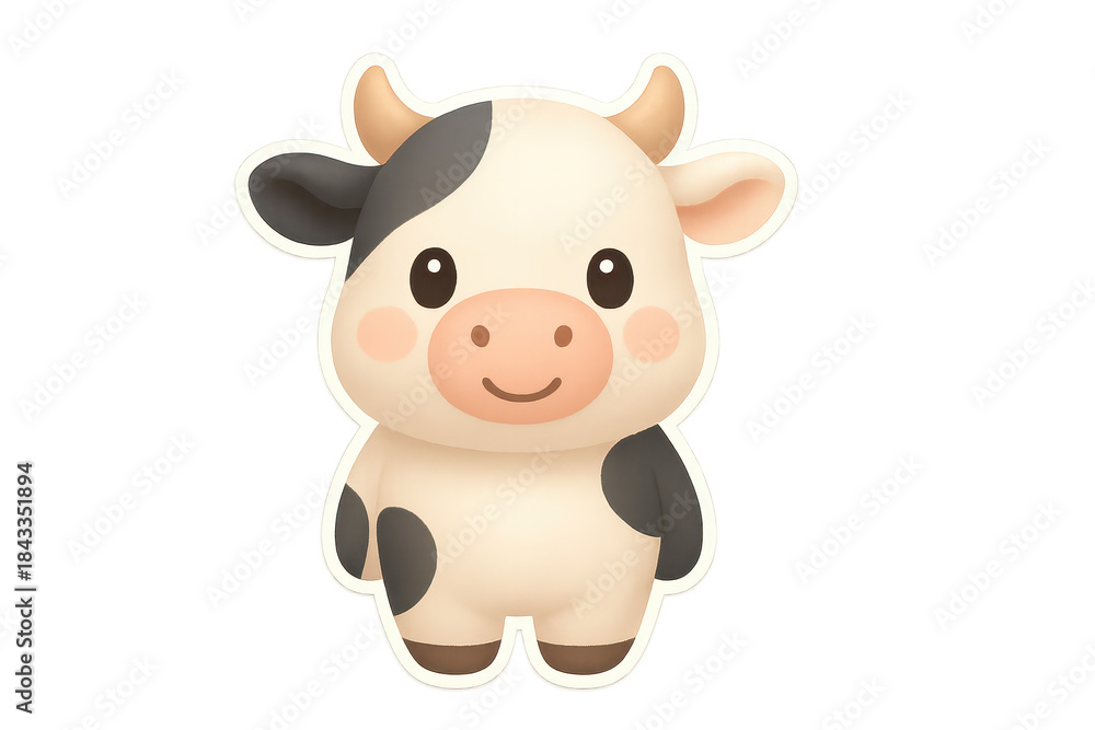 Fototapeta premium Cartoonish Cow with Spot Design on a transparent background image.