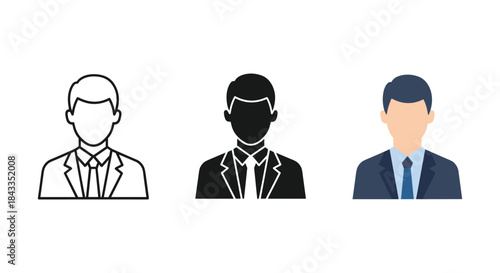 Three businessmen icons in different styles