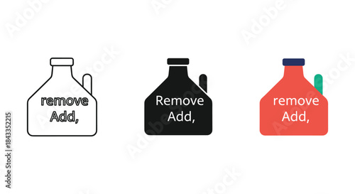 Three bottles with remove and add text in different colors