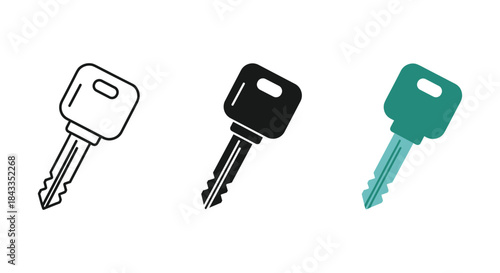 Set of three keys in different colors and styles