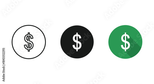 Dollar sign icons set in different colors and styles