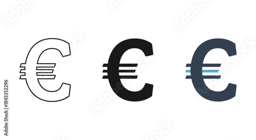 Euro currency symbol in different style and color
