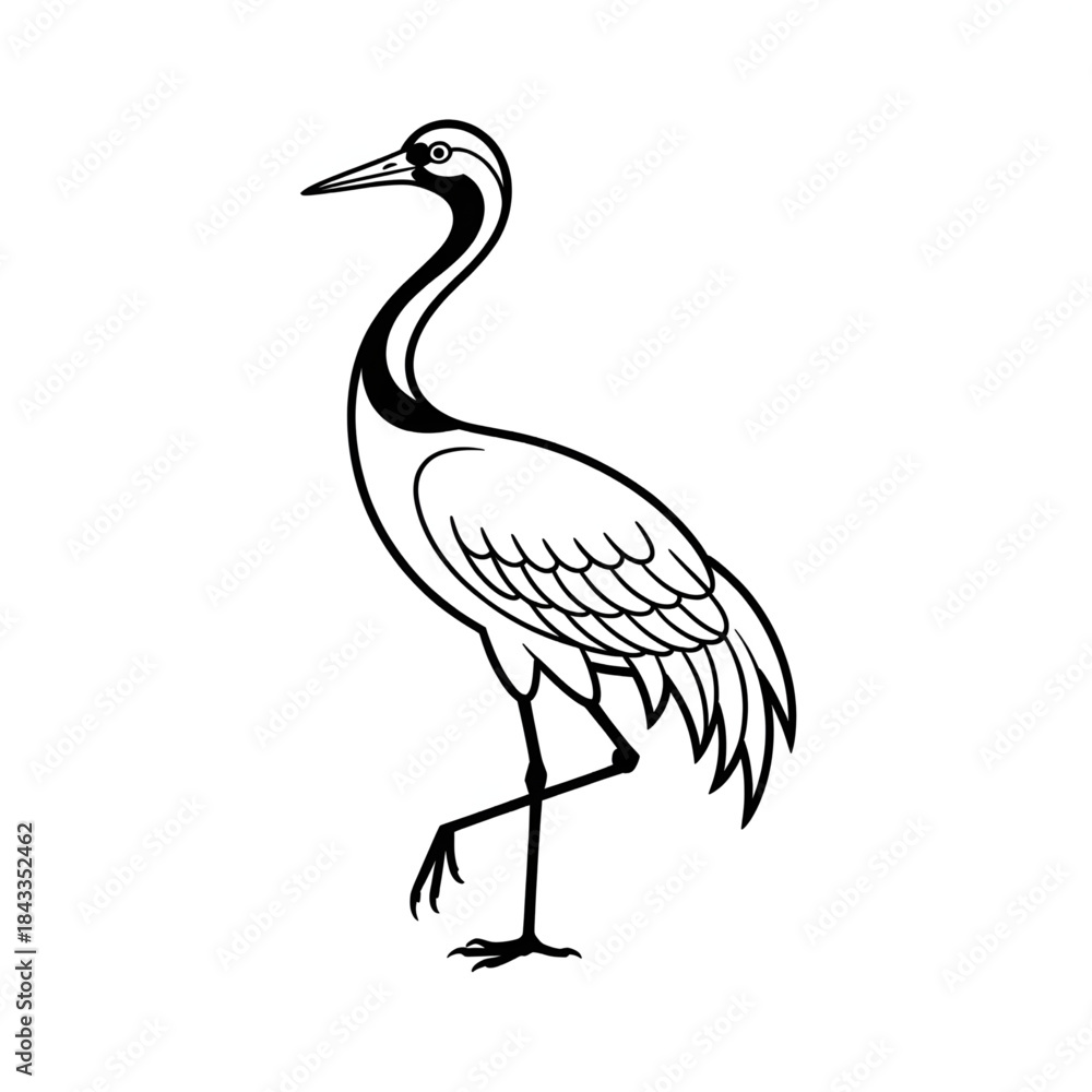 Fototapeta premium black and white crane coloring page line art 