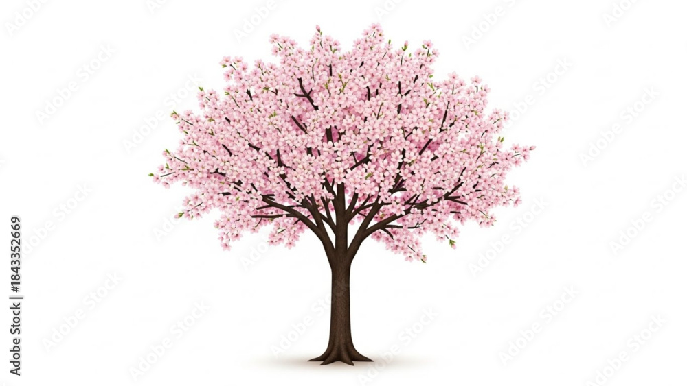 Fototapeta premium Pink Cherry Blossom Tree on White Background