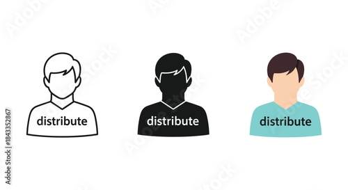 Distribute concept illustrated with three people