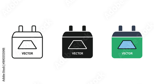 Set of three vector battery icons in different colors and styles