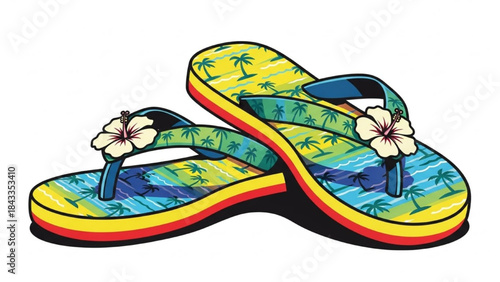 Colorful Flip Flops with Flowers on White Background